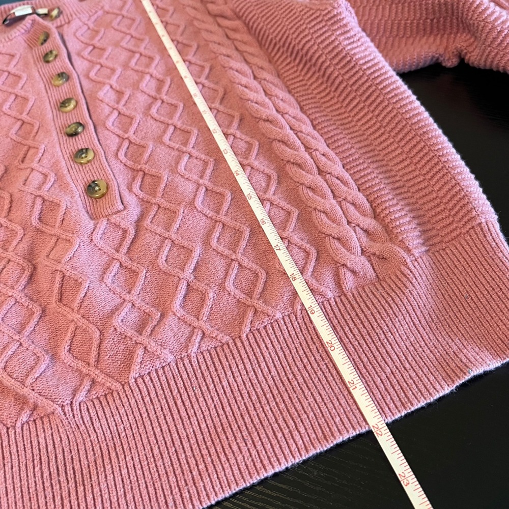 Ann Taylor Weekend Pink Cable Knit Henley Sweater Women's Large Button Up - Picture 11 of 11